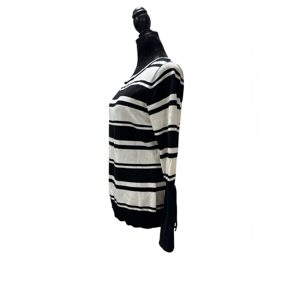 Vila Milano Striped Bell Sleeve Sweater Medium Black White Nautical Knit - Picture 3 of 7